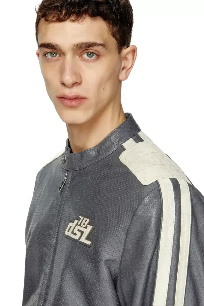 l-pop Veste motard en cuir perforé