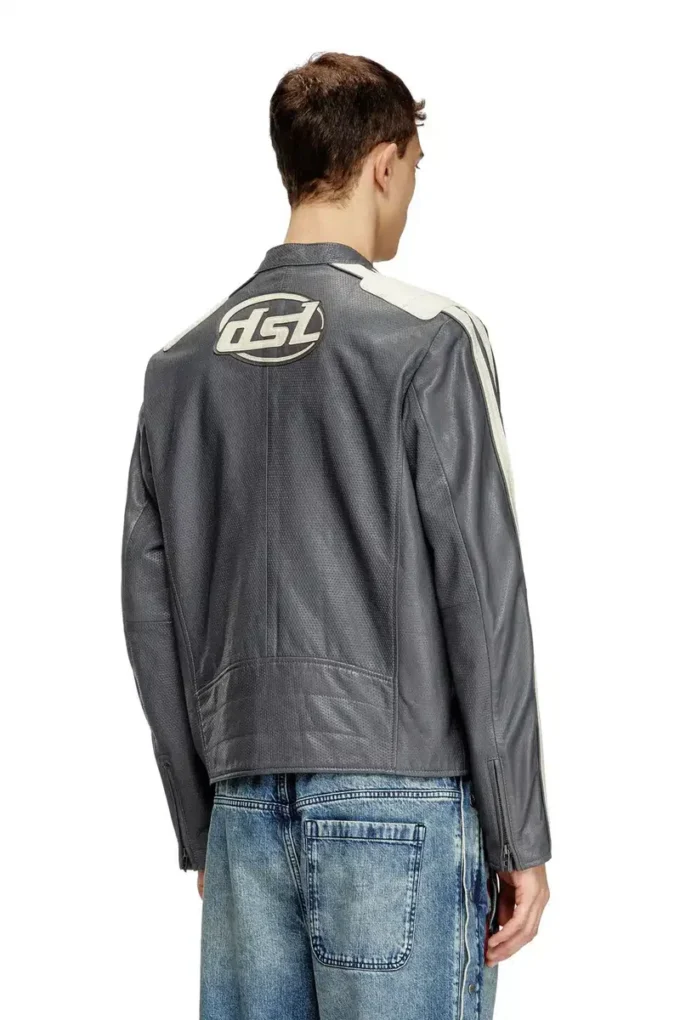 l-pop Veste motard en cuir perforé