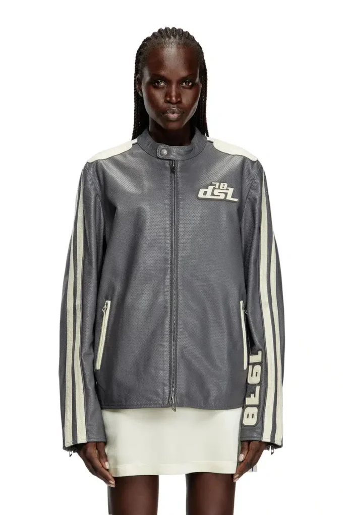 l-pop Veste motard en cuir perforé