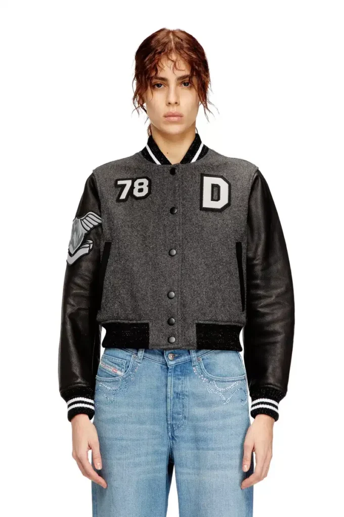 l-real-cp Veste universitaire courte en laine et cuir
