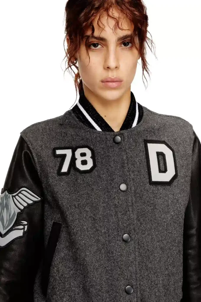 l-real-cp Veste universitaire courte en laine et cuir