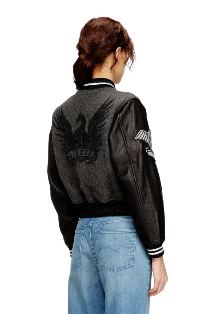 l-real-cp Veste universitaire courte en laine et cuir