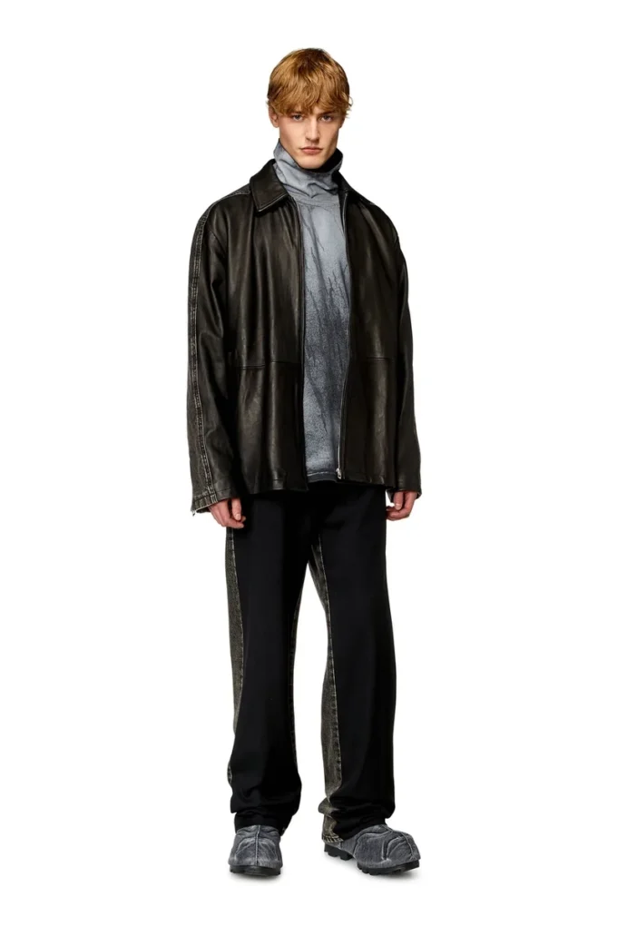 l-stoller Veste hybride en denim et cuir