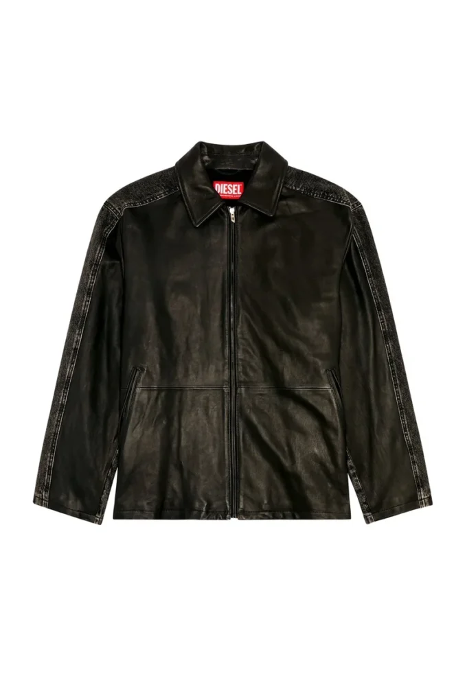l-stoller Veste hybride en denim et cuir