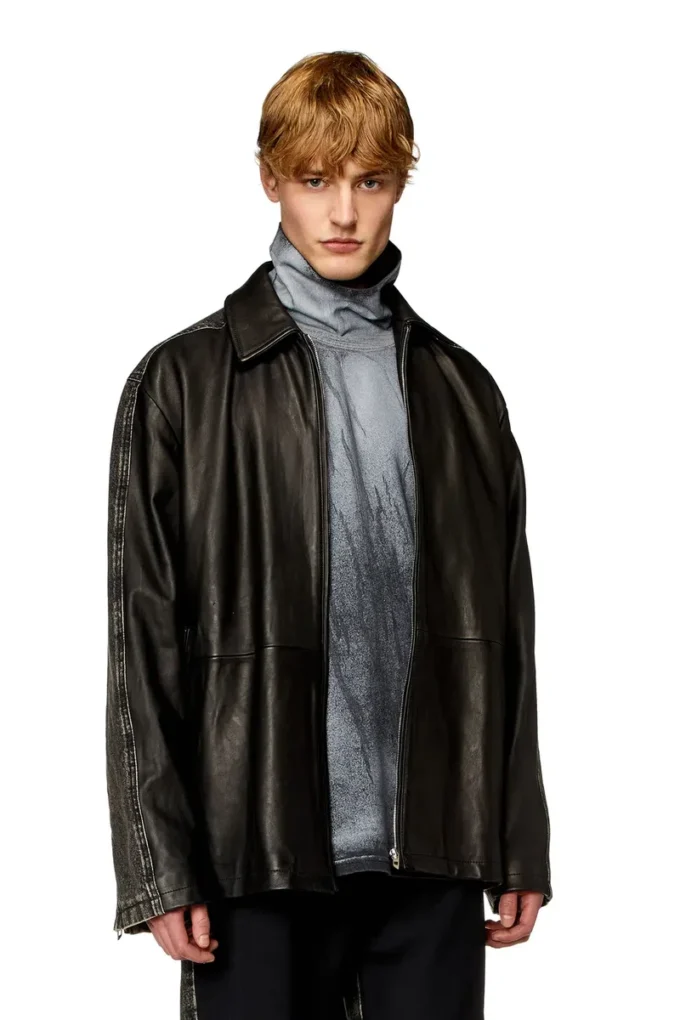 l-stoller Veste hybride en denim et cuir