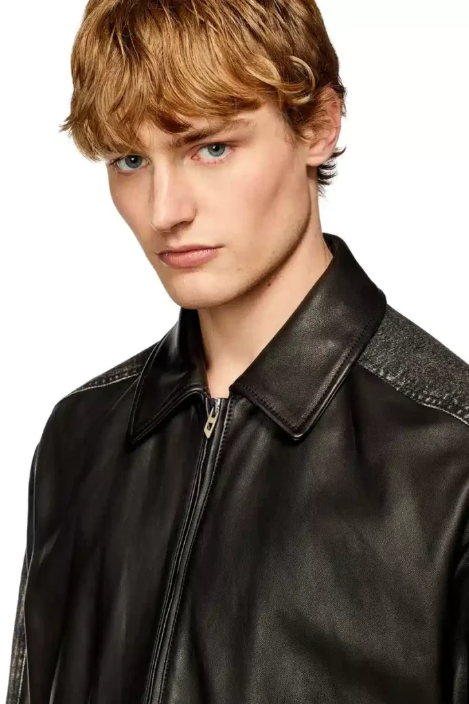 l-stoller Veste hybride en denim et cuir