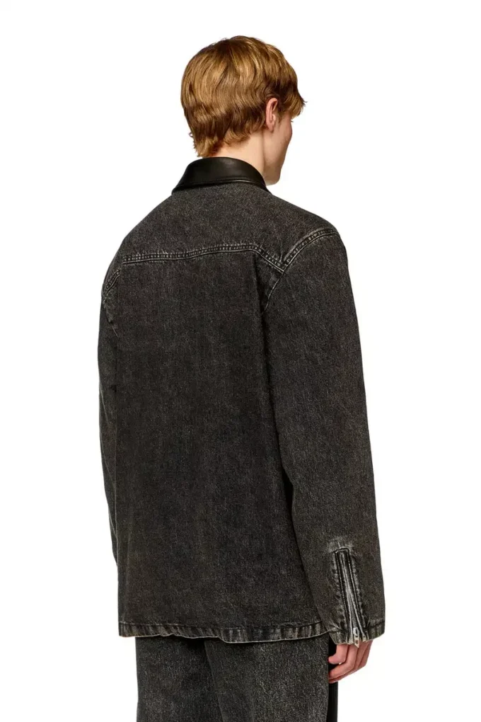 l-stoller Veste hybride en denim et cuir