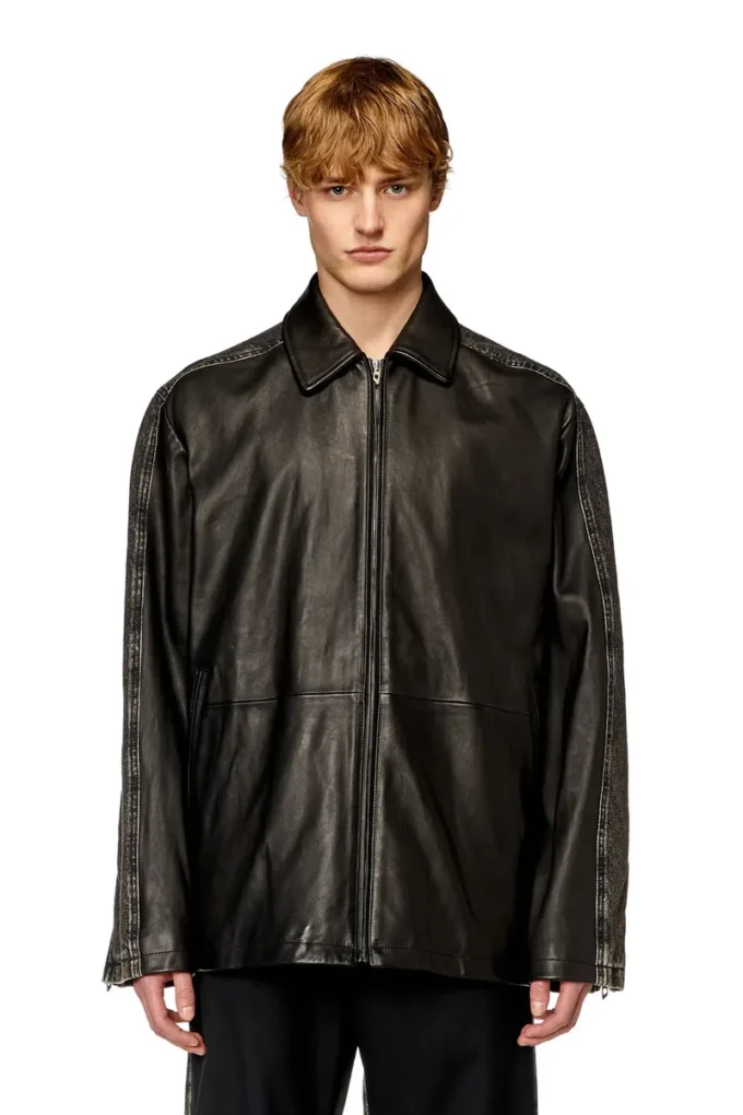 l-stoller Veste hybride en denim et cuir