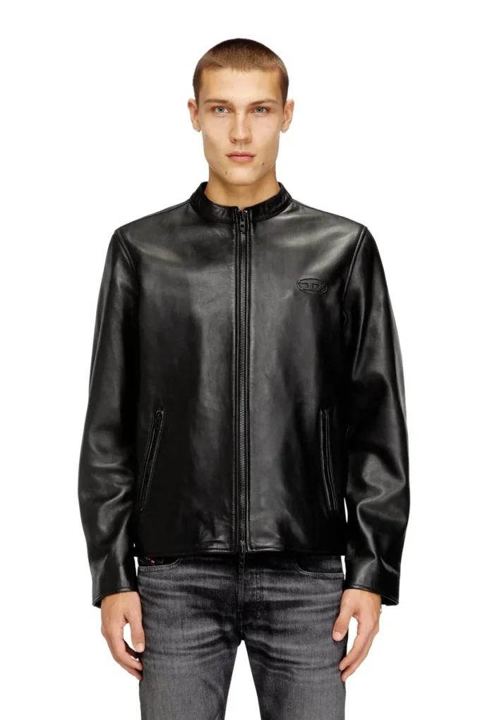 l-tad-wrd Blouson motard en cuir ciré
