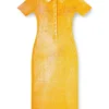 l_tina 4eva robe Robe polo en maille irisée avec imprimé lotus