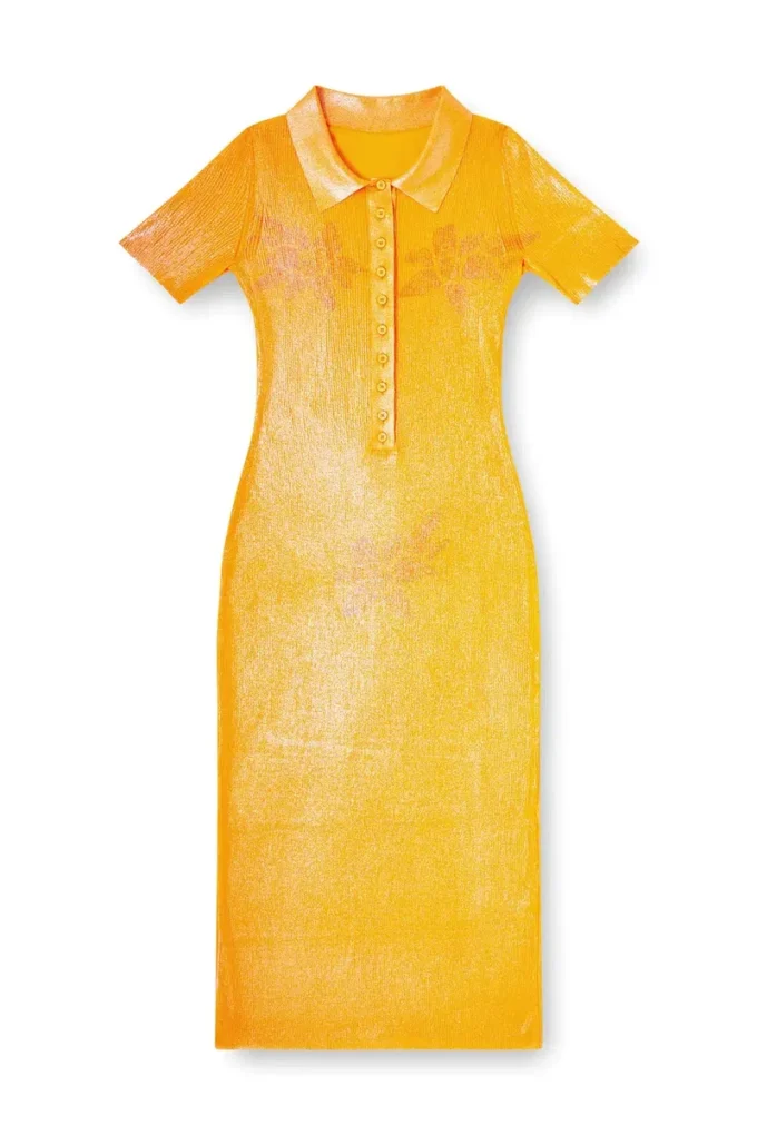 l_tina 4eva robe Robe polo en maille irisée avec imprimé lotus