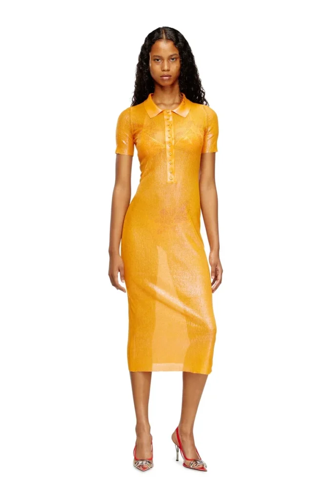 l_tina 4eva robe Robe polo en maille irisée avec imprimé lotus