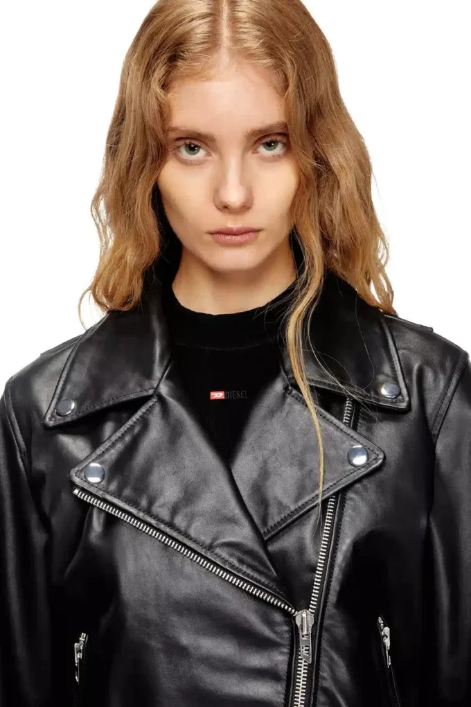 l-unatic Veste motard en cuir ciré