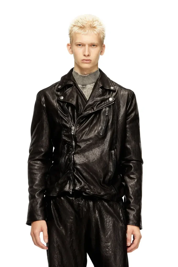 l-uncan Veste motard en cuir bouilli