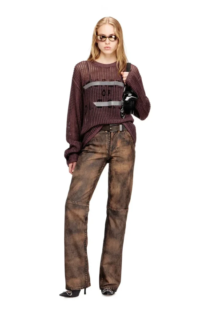 l-ysa Pantalon en cuir vieilli coupe jean
