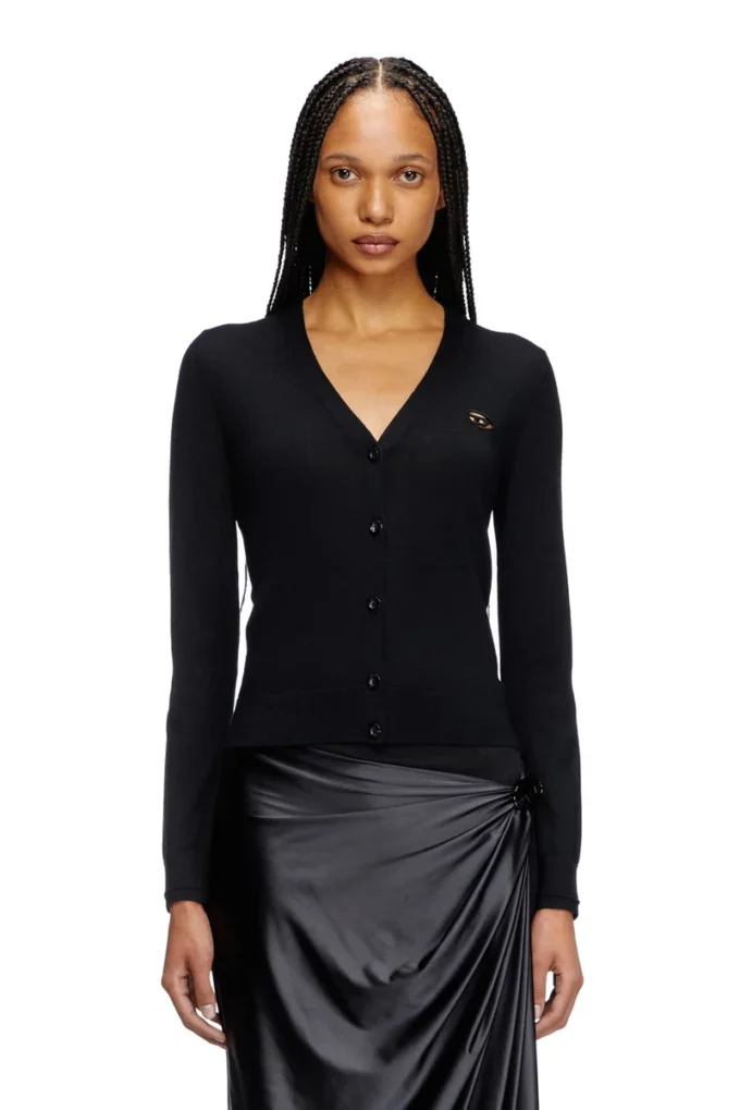 m-alima Cardigan en laine avec logo découpé