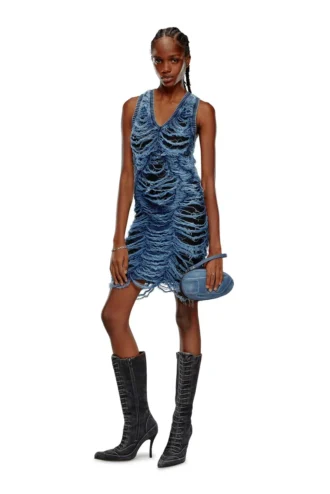 m-bianca Robe courte en maille indigo délavée