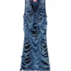 m-bianca Robe courte en maille indigo délavée
