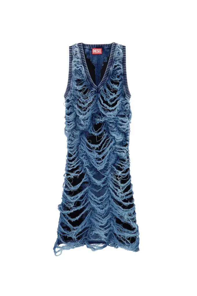 m-bianca Robe courte en maille indigo délavée