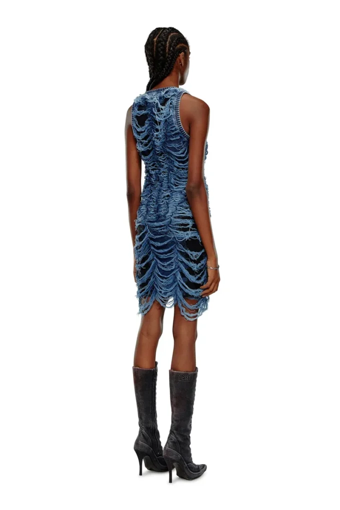 m-bianca Robe courte en maille indigo délavée