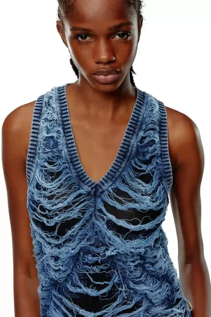m-bianca Robe courte en maille indigo délavée