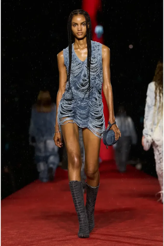 m-bianca Robe courte en maille indigo délavée