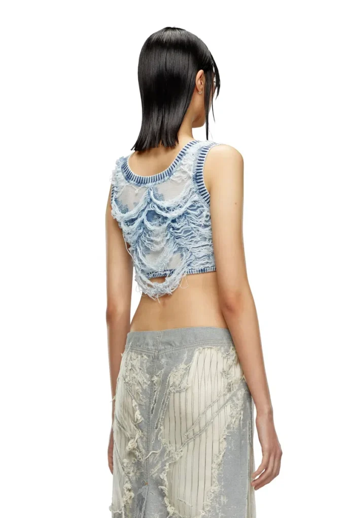m-bletilla Top brassière en maille indigo délavée