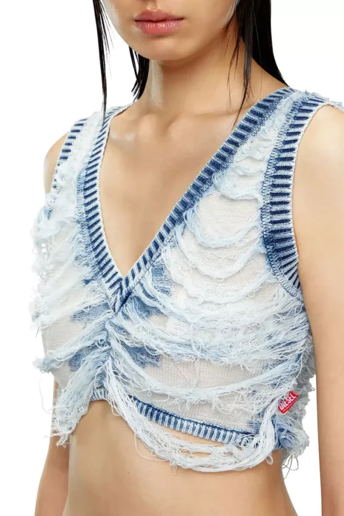 m-bletilla Top brassière en maille indigo délavée