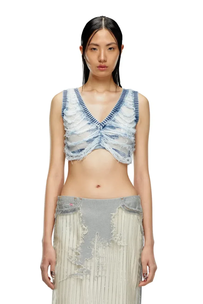 m-bletilla Top brassière en maille indigo délavée
