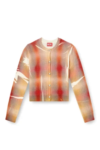 m-chloty Cardigan en laine à imprimé à carreaux déformés