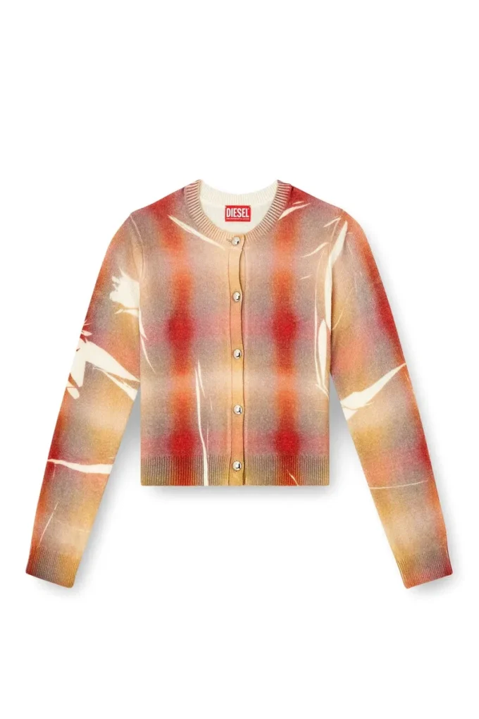 m-chloty Cardigan en laine à imprimé à carreaux déformés