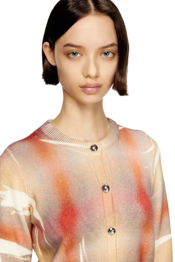m-chloty Cardigan en laine à imprimé à carreaux déformés