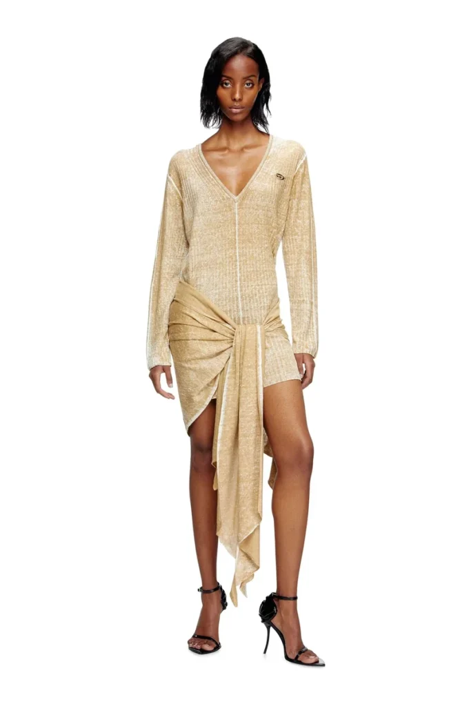 m-egaknot Robe en maille avec lien à la taille