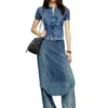m-fenny Cardigan chemise indigo avec logo Phoenix