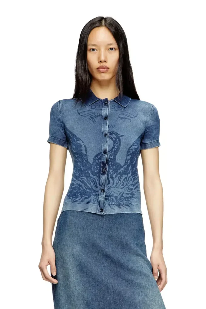 m-fenny Cardigan chemise indigo avec logo Phoenix