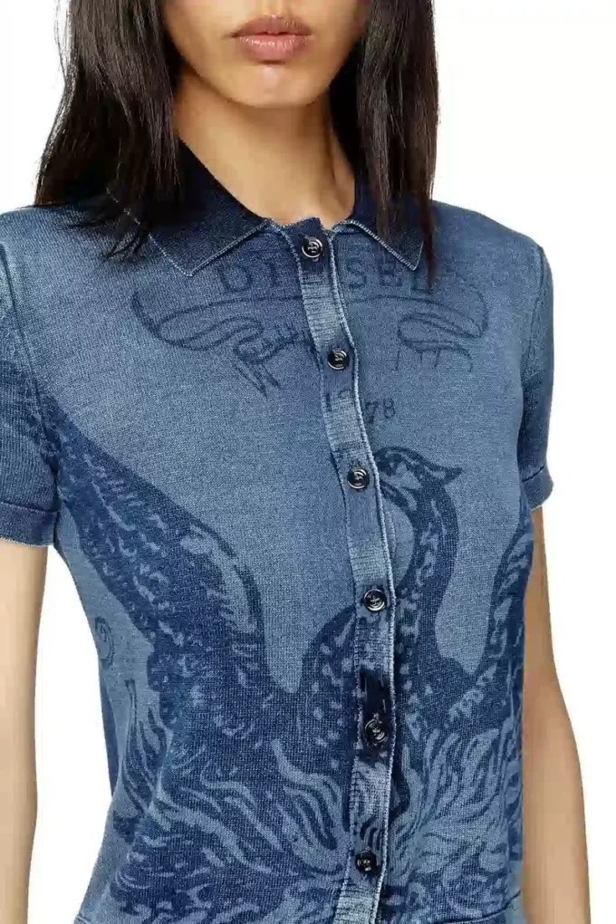 m-fenny Cardigan chemise indigo avec logo Phoenix