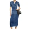 m-fenny-drs Robe midi polo en maille effet denim