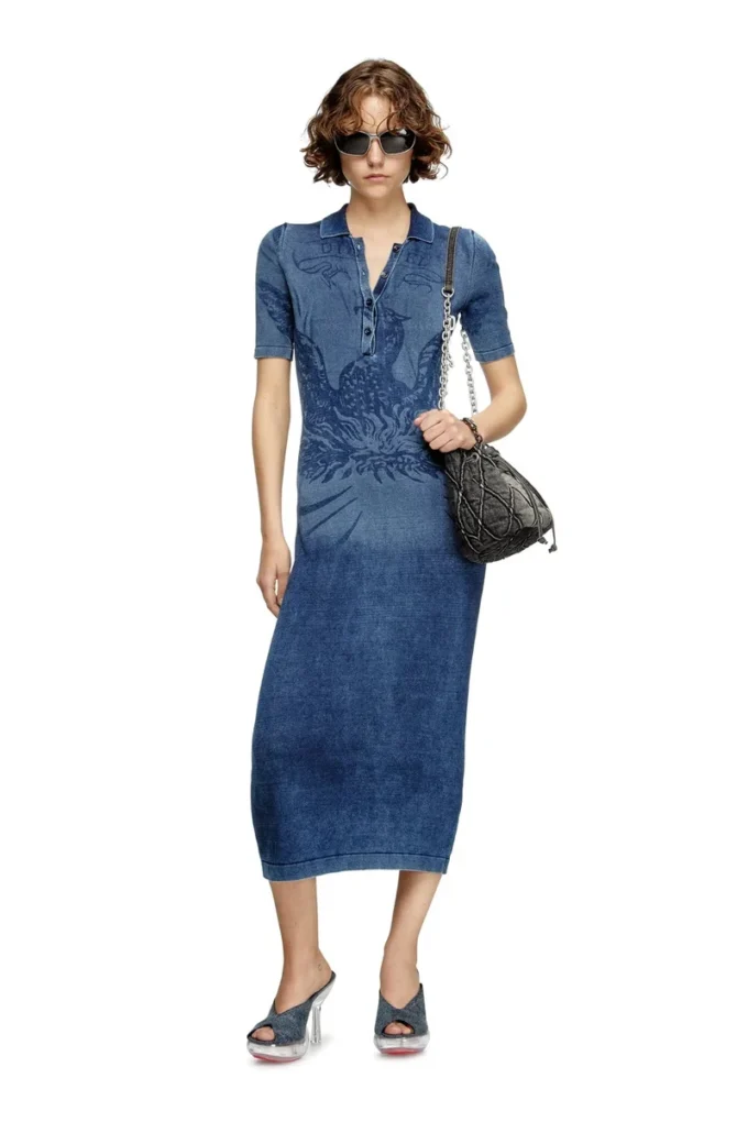 m-fenny-drs Robe midi polo en maille effet denim