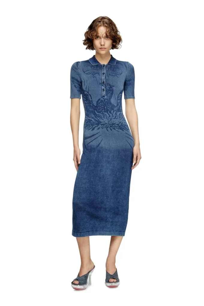 m-fenny-drs Robe midi polo en maille effet denim