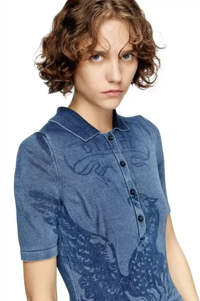 m-fenny-drs Robe midi polo en maille effet denim