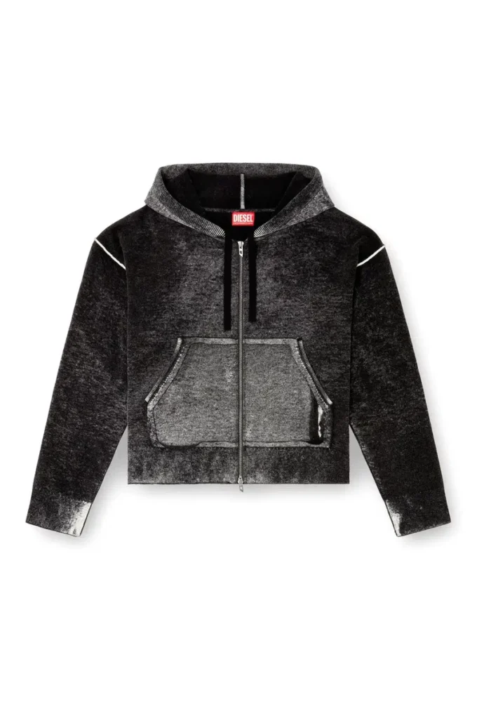 m-hermine Cardigan à capuche en laine avec imprimé inversé