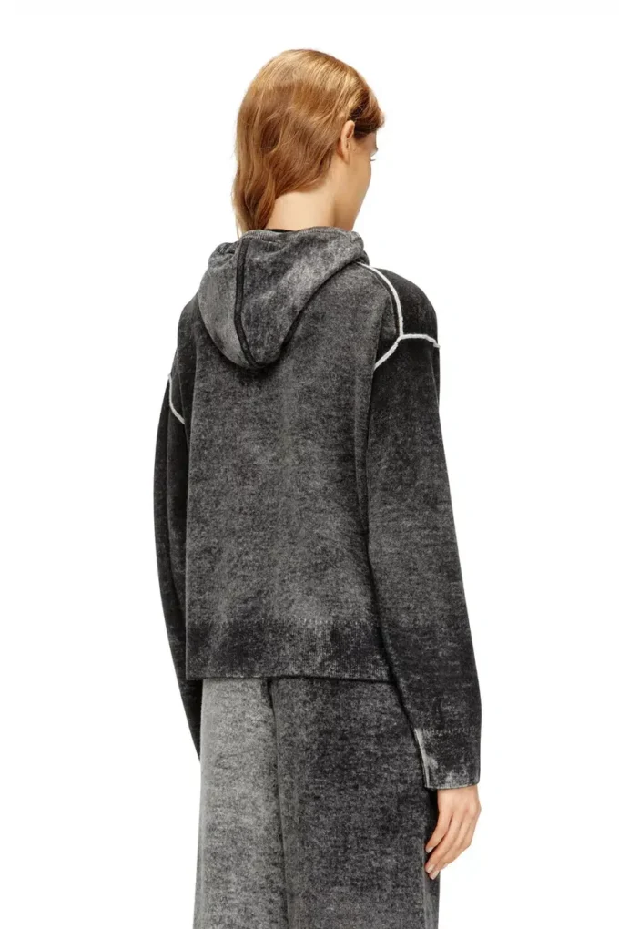m-hermine Cardigan à capuche en laine avec imprimé inversé