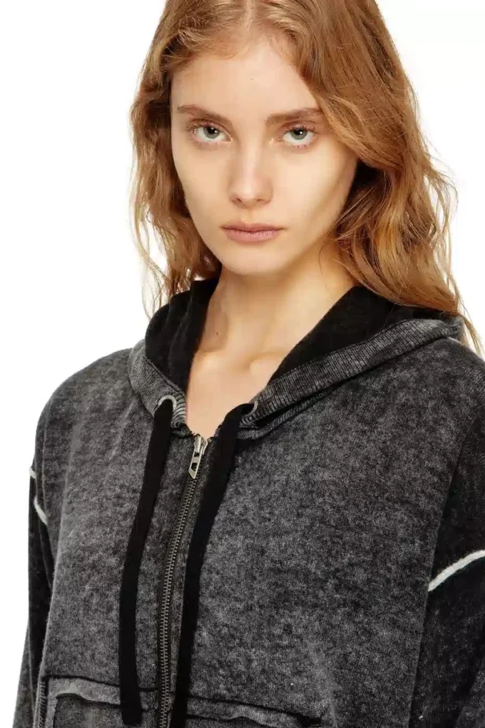 m-hermine Cardigan à capuche en laine avec imprimé inversé