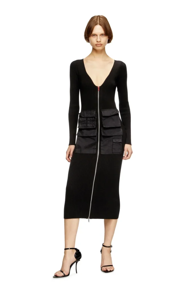 m-melti-ls Robe midi côtelée avec poches cargo