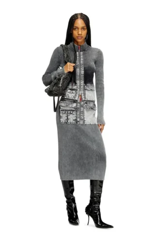 m-meryn Jupe midi en maille avec poches cargo en denim