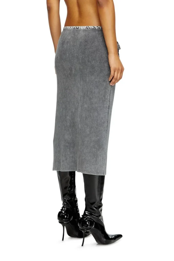 m-meryn Jupe midi en maille avec poches cargo en denim