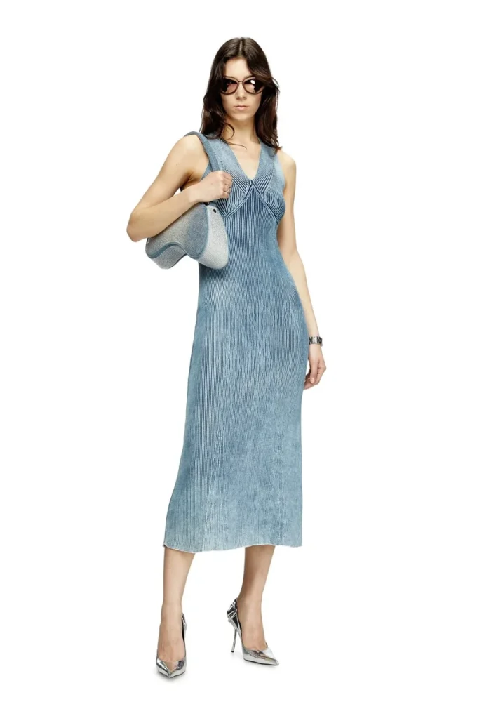 m-milong Robe midi en fil denim à effet brillant