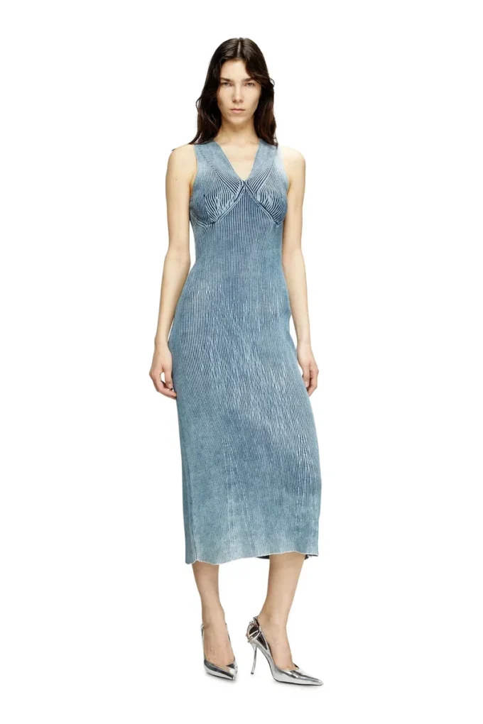 m-milong Robe midi en fil denim à effet brillant