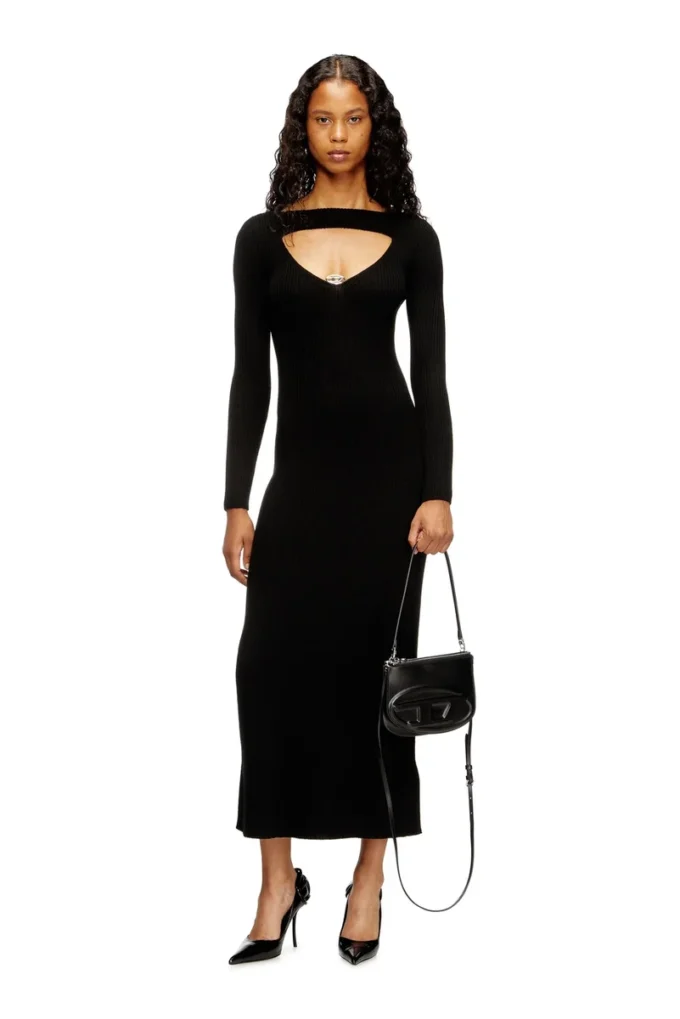 m-oloni Robe midi en laine avec incrustation