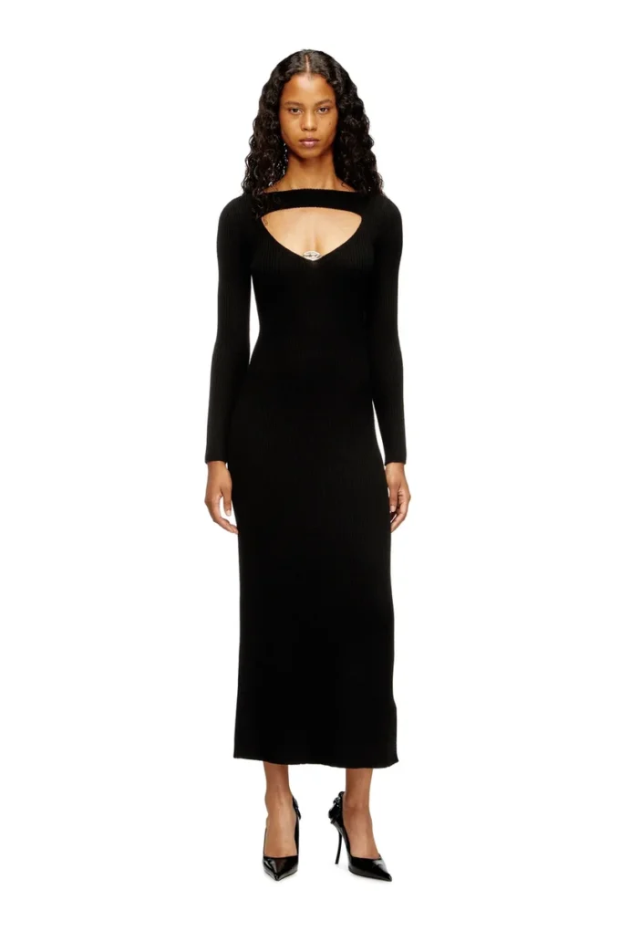 m-oloni Robe midi en laine avec incrustation